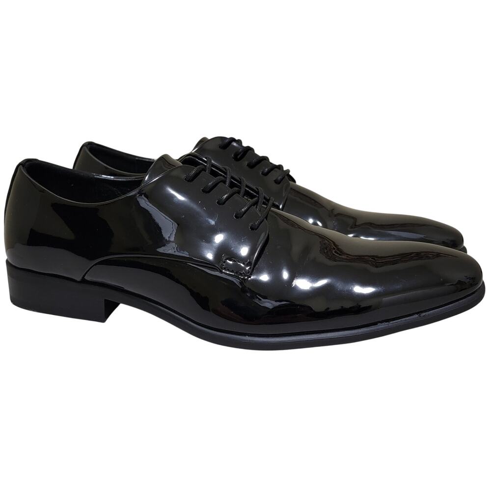 Alfani Walkerr Plain Toe Derby Oxfords Size US 10.5M Black Patent Faux Leather